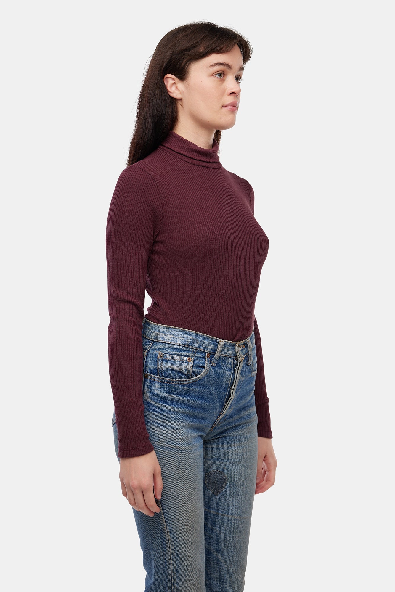 Sweater Rib Turtleneck - Eggplant