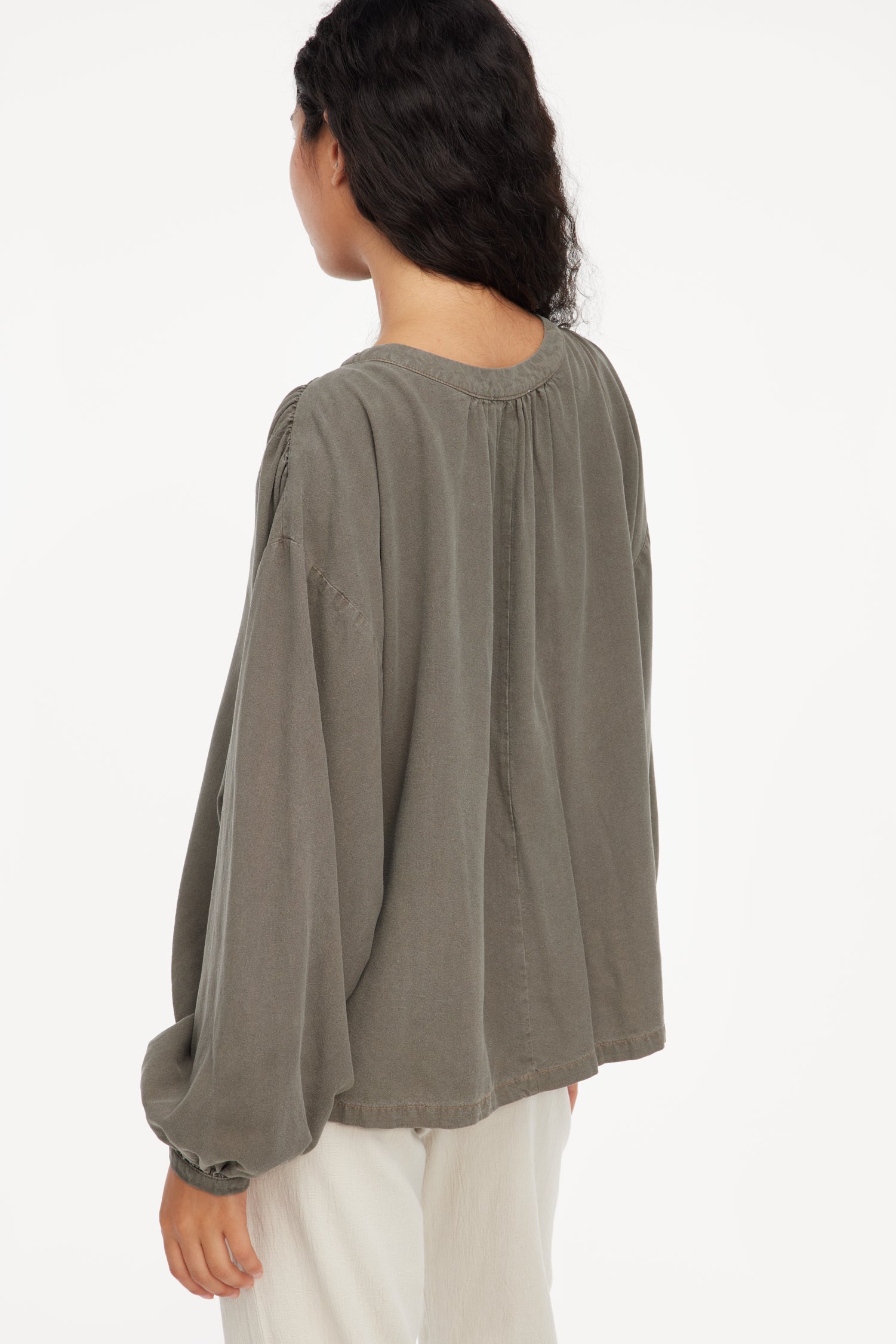 Raw Silk Henley - Sage